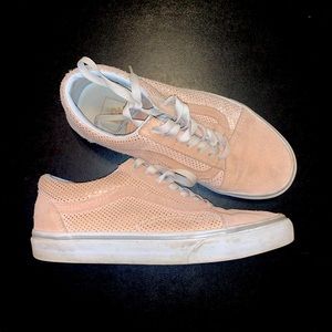 Size 7.5 Pink suede Vans old skools with shiny metallic detailing pattern